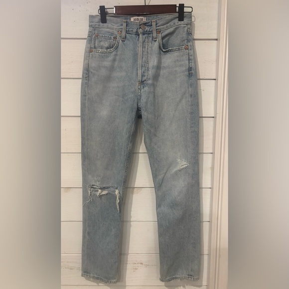Agolde Riley High Rise Straight cropped .
Distressed Blue Jeans in size 24 W - Picture 2 of 10